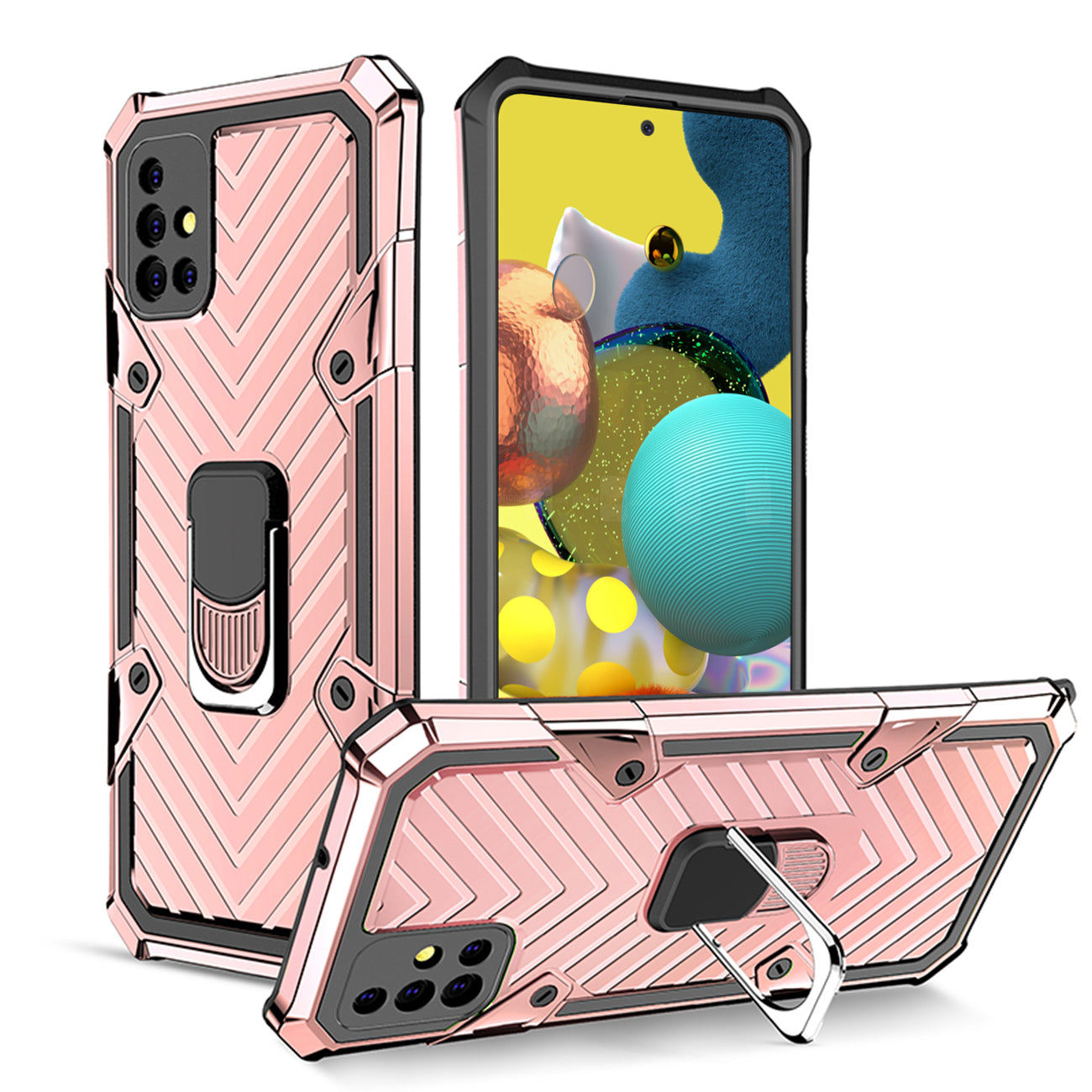 Reiko Kickstand Anti-Shock And Anti Falling Case for SAMSUNG GALAXY A51 5G In Rose Gold